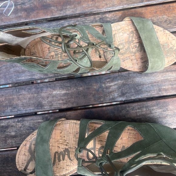 Sam Edelman Dean Caged Gladiator Sandal Green Suede with back Zipper. Size 10 - Picture 9 of 12